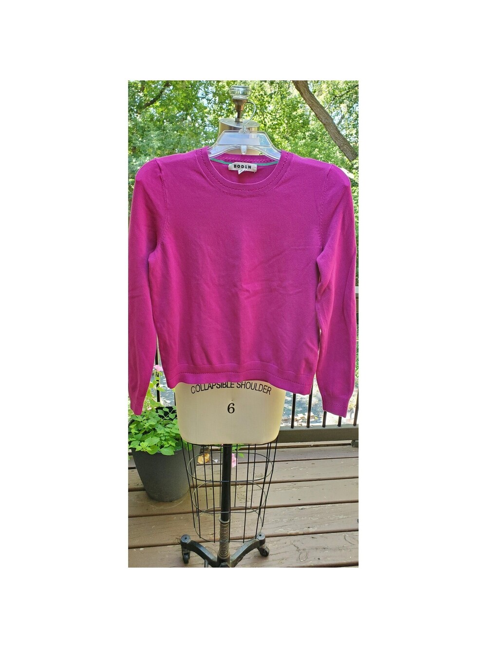 Boden Womens Magenta Pink Cotton Blend Pointelle Crew Neck Sweater Size S K0833
